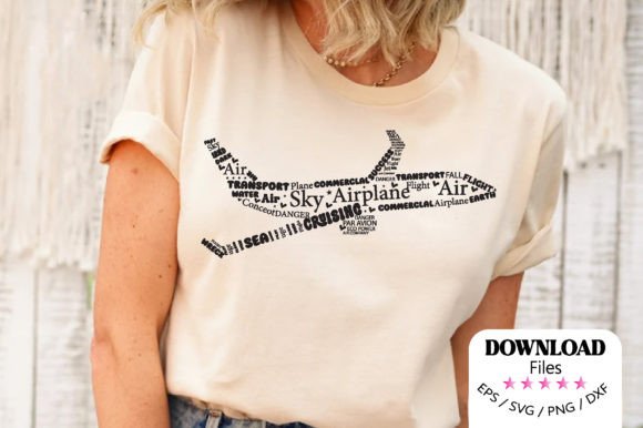 Airplane Shape with Text: Graphics for T-Shirt Designs